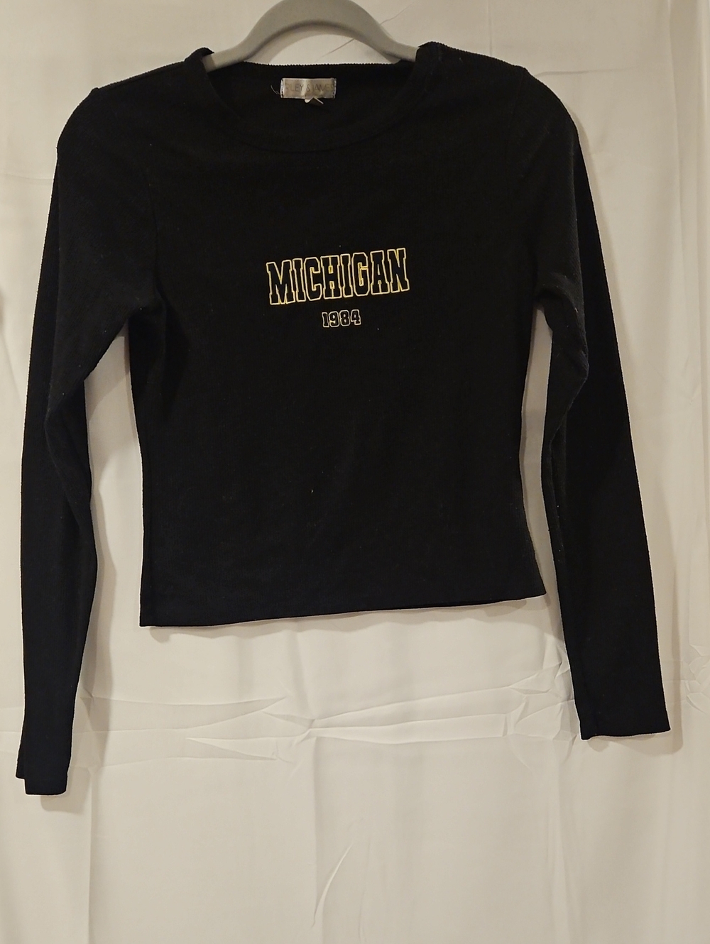 Michigan 1984 Long-Sleeve Crop Top Black